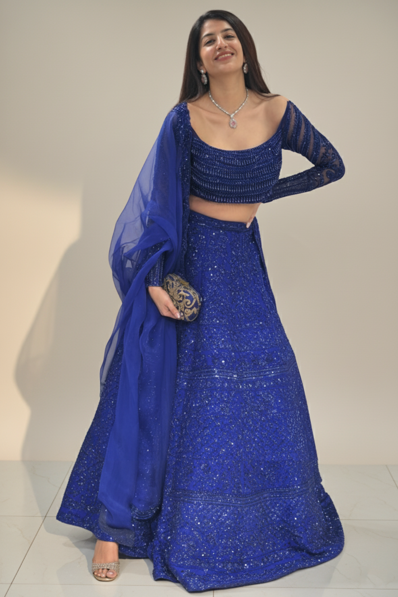 Royal Cobalt Blue Lehenga With Sequins and Beads Embellishment9