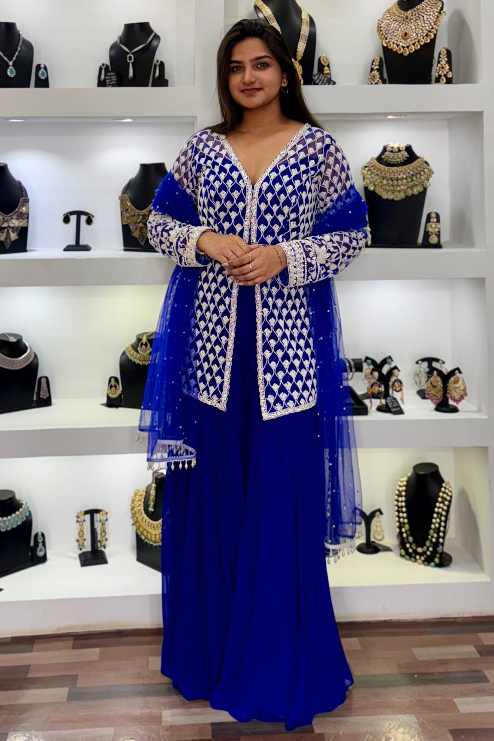 Royal Blue Sharara WIth Pearls Beads Embellishment
