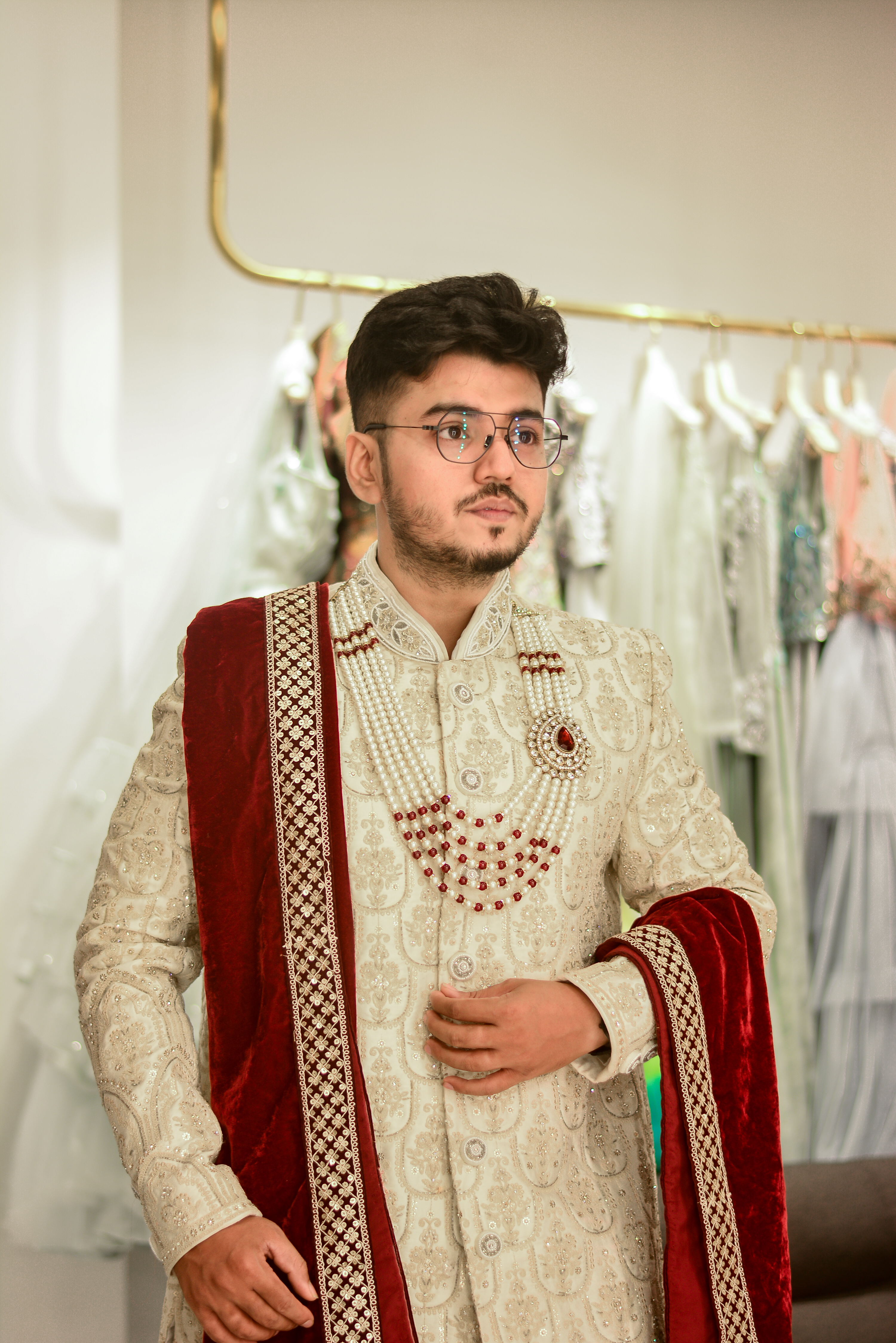 Off- white And Maroon Sherwani Set2