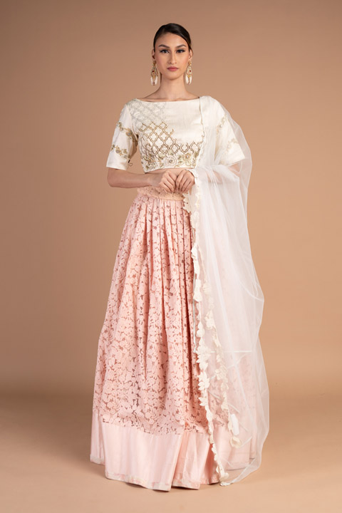 Peach Embroidered Vintage Lehenga