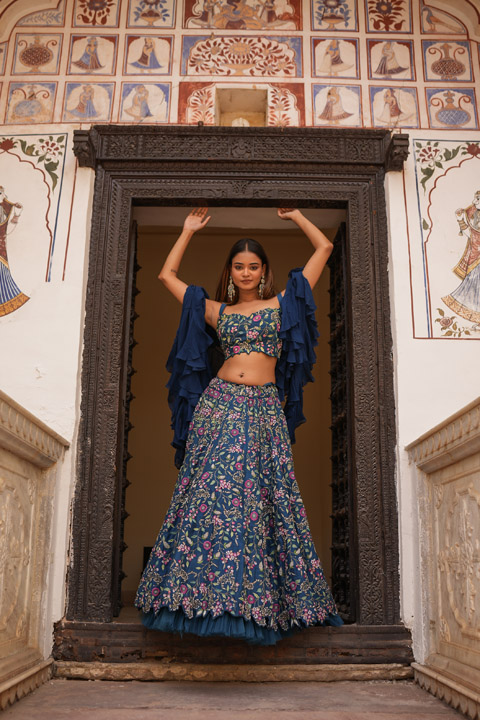 Floral Thread Embroidered Lehenga