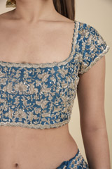 Ink Blue Raw Silk Zardozi Lehenga_DTR2729