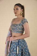 Ink Blue Raw Silk Zardozi Lehenga_DTR2731