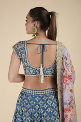 Ink Blue Raw Silk Zardozi Lehenga_DTR2735