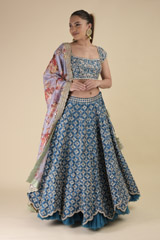 Ink Blue Raw Silk Zardozi Lehenga