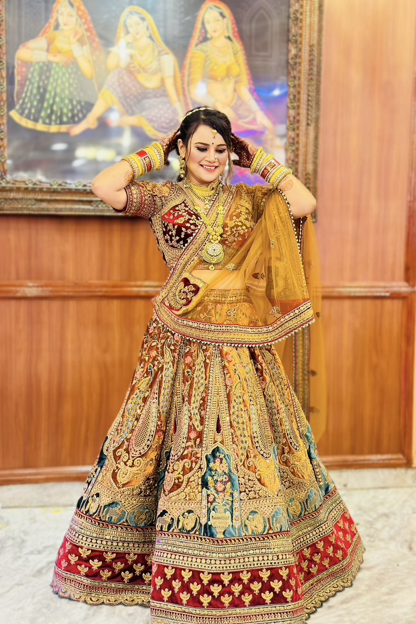 Mustard Heavy Bridal Lehenga With Multi- coloured Motifs