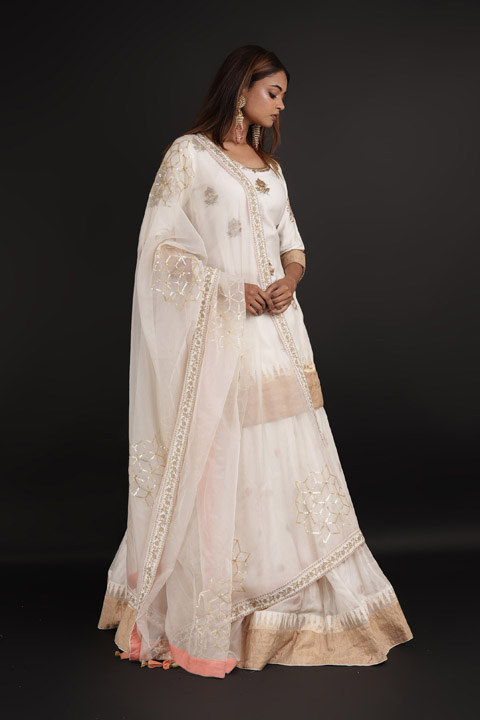 Chanderi Meena Polka Lehenga