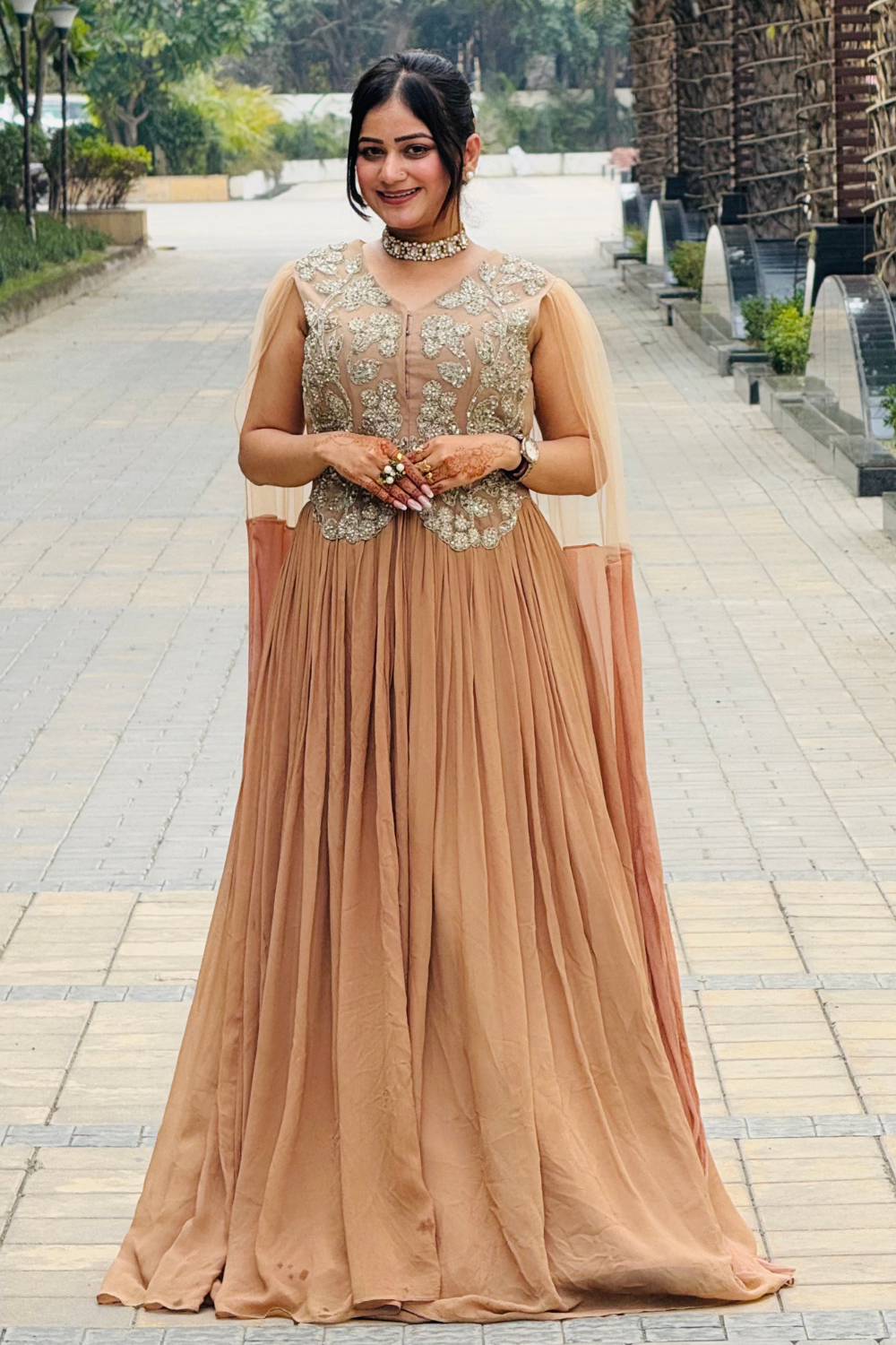 Crepe Gown With Dabka Embroidery